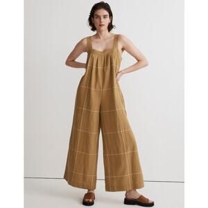Madewell Plus Windowpane Super Wide Leg Jumpsuit Olive Surplus Size 16